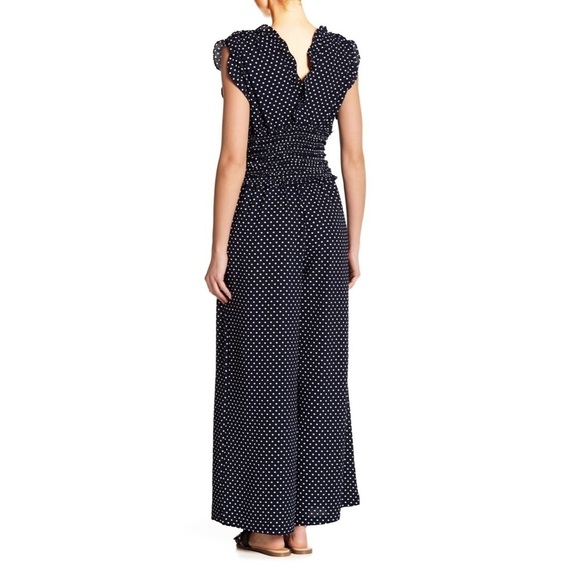 ✨NEW!✨ MAX STUDIO Women's Blue V-neck Polka Dot Shirred Waist Jumpsuit - XS - Picture 3 of 10